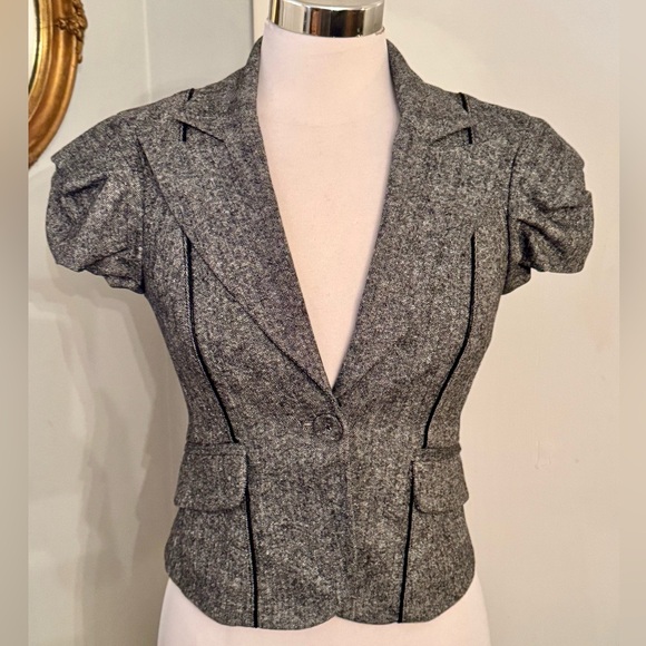 Bebe Cropped Blazer Jacket Gray Wool Blend Steampunk Detailed Fitted Victorian - Picture 13 of 13